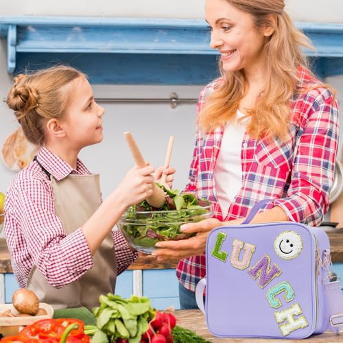 LOKFAR Insulated Lunch Bag for Kids & Teens - Cute Waterproof Nylon with Adjustable Strap (Purple)