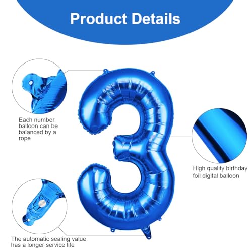 OFFCUP 40 Inch Navy Blue Number 3 Foil Balloon Birthday Party Decoration
