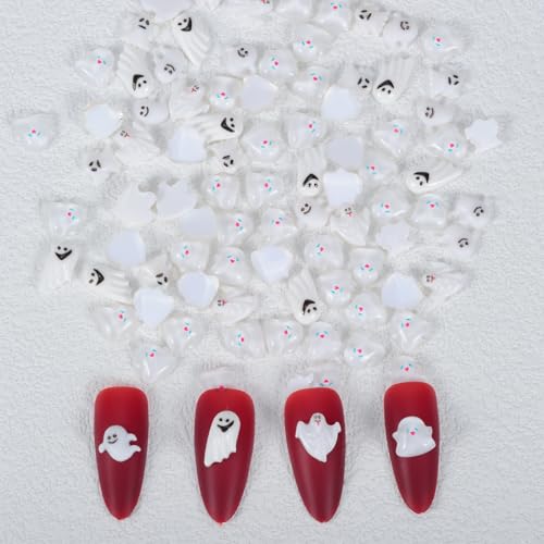 MOLILON 3D White Ghost Resin Nail Charms for Halloween Manicure Art