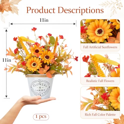 Fall Thanksgiving Table Centerpiece with Flowers - Vintage Metal Pot