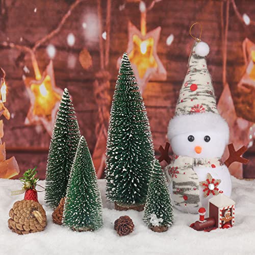 Green Mini Christmas Tree Set with Snowflakes - 4 Pcs Small Indoor Holiday Decor