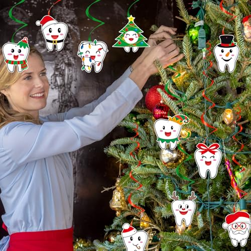 Tooth-Themed Christmas Hanging Swirls Decorations - 24 Pcs