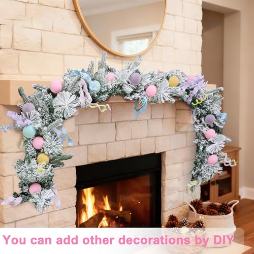 Pastel Christmas Garland Decoration 6.5ft Flocked Pine with Pink Blue Balls - Pastel Ball Variation