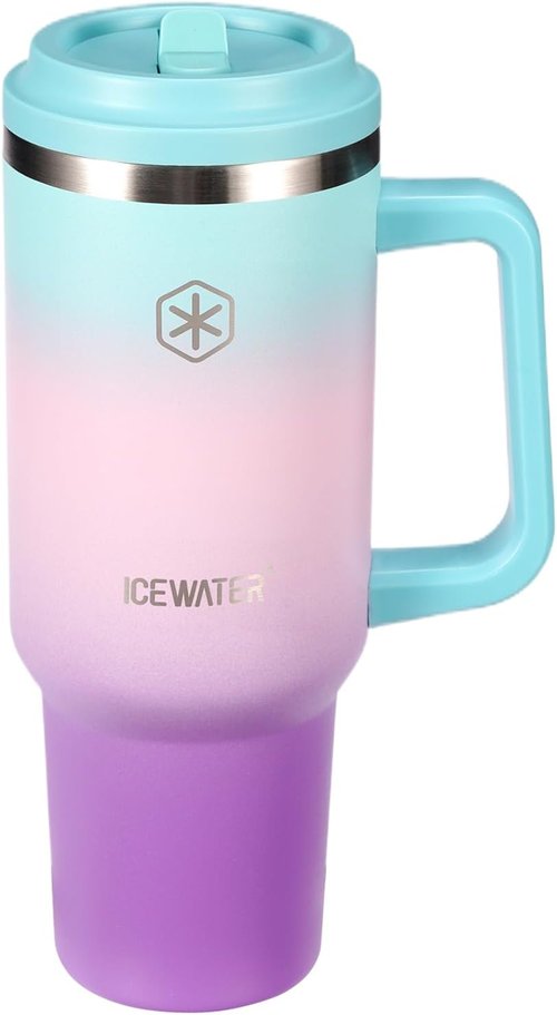 ICEWATER 40 oz Insulated Tumbler - 100% Leak Proof with 2 Lids & Handle | Cup Holder Friendly (Violet)