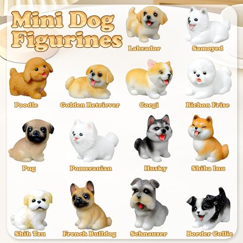 Mini Dog Figurines Set - 14 Assorted Resin Puppy Collectibles