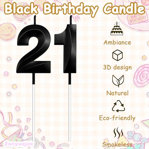 Black 21st Birthday Candle for Cake - 3D Diamond Number 21, Milestone Celebration
