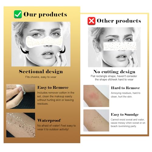 BIRIYANI Gold Glitter Face Tattoos – 6 Sheets Waterproof Faux Freckles