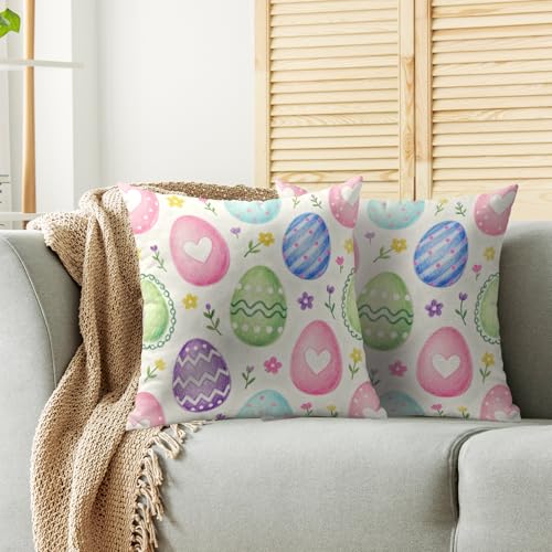 Sivirary Easter Egg Pillow Covers 18x18, Set of 2 Spring Floral Cushion Cases