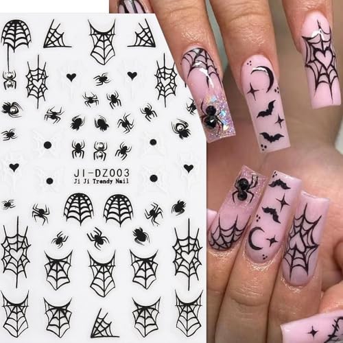 Halloween Nail Stickers 4 Sheets Pink Ghost Spider Web Decals with Rhinestones