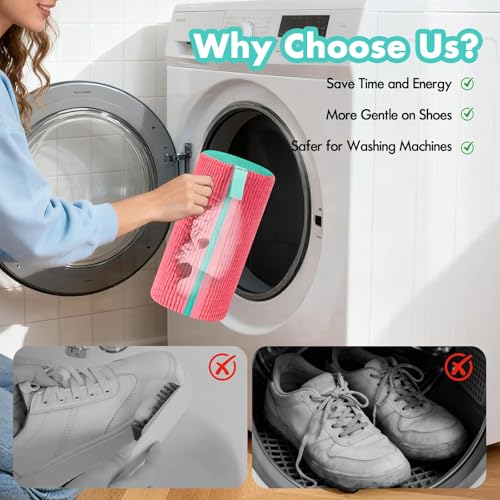 COKORA Reusable Pink/Green Shoe Washing Machine Bag for Sneakers & Sports Shoes