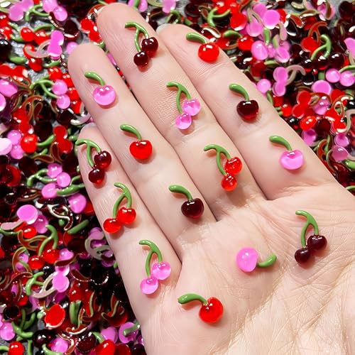 Quezadyl 120PCS 3D Cherry Nail Charms Resin Fruit Nail Gems for DIY Art