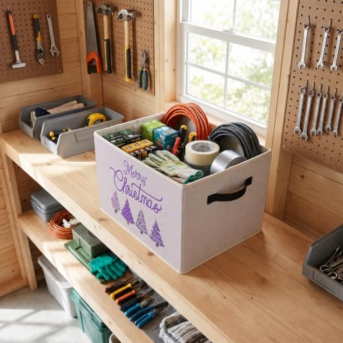 Purple Christmas Storage Bin - Collapsible Holiday Organizer with Handles - Color-3