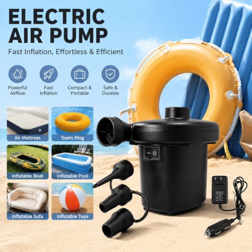 QIPUMP Electric Air Pump for Inflatables - Dual Power AC/DC Portable