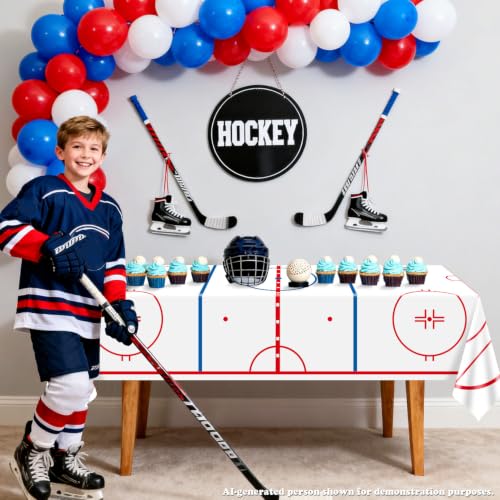 Ice Hockey Rink Table Covers - 51x86 Inch Disposable Tablecloths (Set of 4)