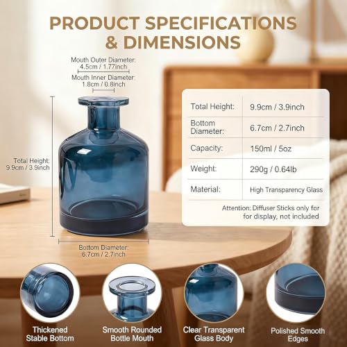Glossy Blue Glass Diffuser Bottle - 150ml Refillable Aromatherapy Container
