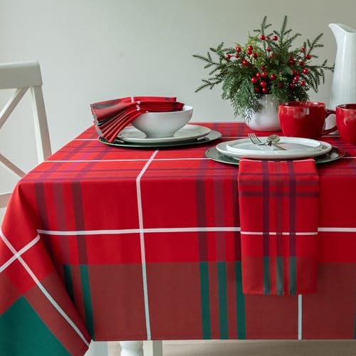 Holiday Plaid Tablecloth - Red 84 x 60 Inches Rectangular - Benson Mills Bristol
