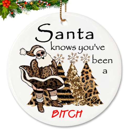 Naughty Santa Ornament - Sassy Christmas Ceramic Decoration 2.83"