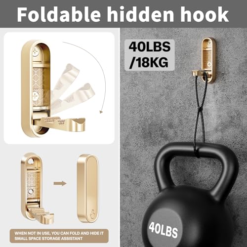 Ruiziiz Foldable Wall Hooks - Heavy Duty Zinc Alloy Gold Coat Hooks (2 Pack)