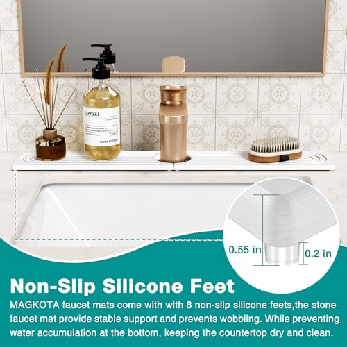 MAGKOTA White Stone Faucet Mat 30" x 4" - Quick Dry Splash Guard