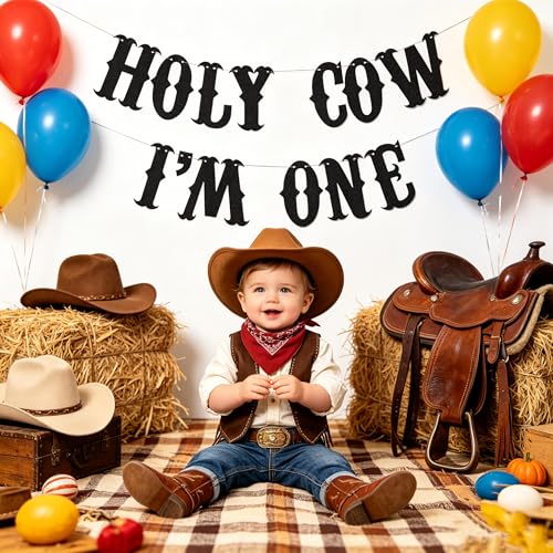 Holy Cow I'm One Birthday Banner - Western Farm Theme Decoration