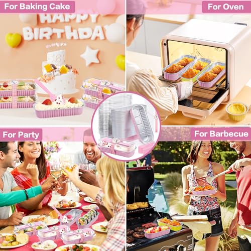 Pink Mini Loaf Pans with Lids - 6.8oz Aluminum Baking Set - 120 Pack