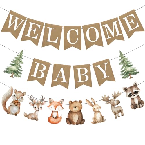 Woodland Welcome Baby Banner for Woodland Baby Shower & Gender Reveal Party Decor