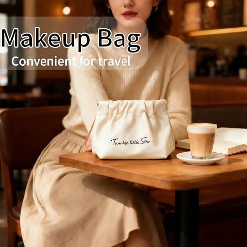 Waterproof Leather Cosmetic Bag Portable Makeup Bag for Women and Men White