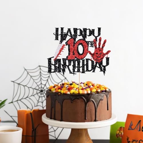 Gonasng Killer Happy 10th Birthday Cake Topper, Horror Theme Decor