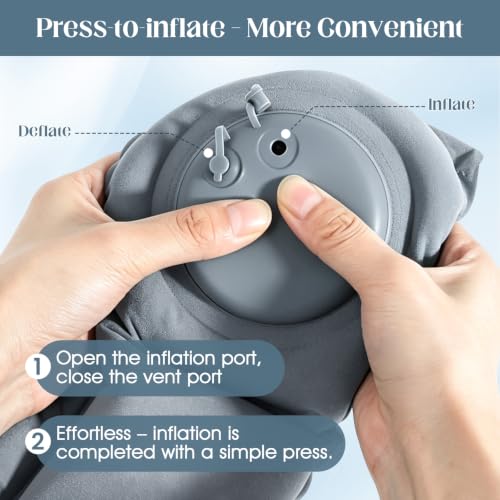 YuLohass Grey Inflatable U-Shaped Travel Neck Pillow with Adjustable Snap