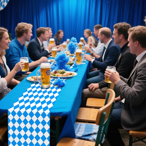 6-Pack Blue and White Checkered Oktoberfest Table Runners 14x108