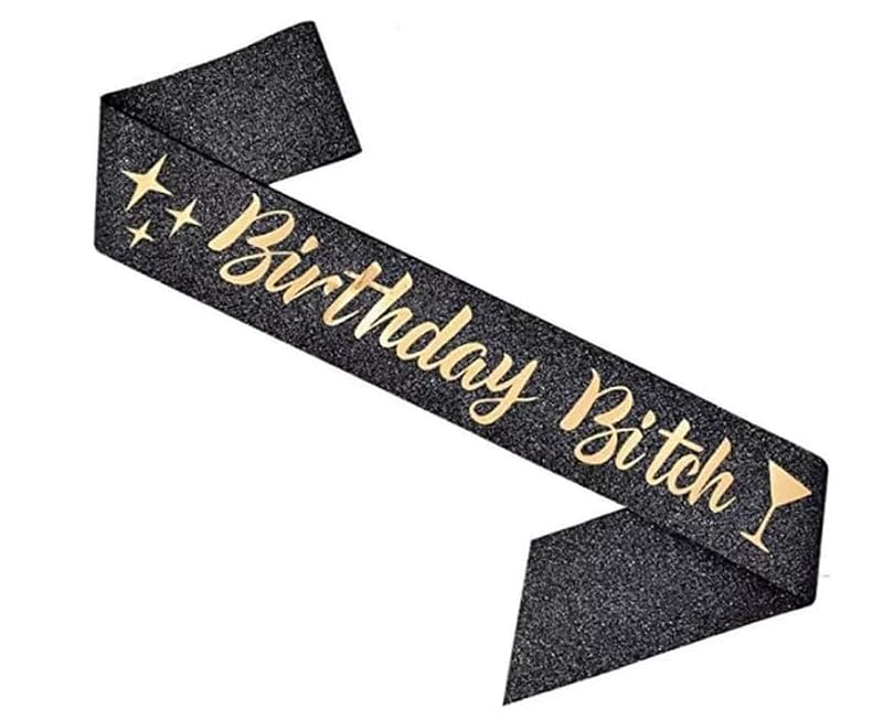 Birthday Bitch Rhinestone Headband and Glitter Satin Sash Set