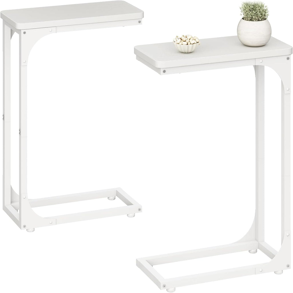 QEEIG Narrow C Shaped Side Table Set - Modern Slim Couch Tray Tables | White, 7-Inch Width, Set of 2
