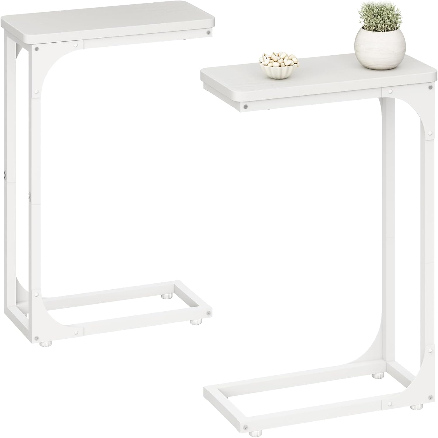QEEIG Narrow C Shaped Side Table Set - Modern Slim Couch Tray Tables | White, 7-Inch Width, Set of 2