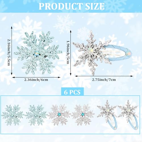 WHAVEL 6PCS Snowflake Hair Clips Blue White Christmas Hair Accessories