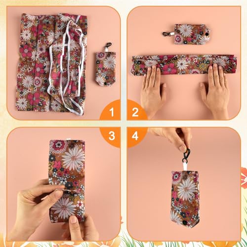 MIAHART Foldable Reusable Grocery Tote Bags - Waterproof Nylon, Cute Floral Design