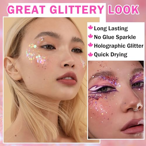 6 Color Body Glitter Gel Set - Holographic Sequins for Face and Hair