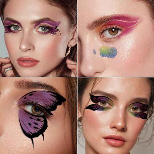 Konsait Butterfly Temporary Tattoos - 17 Pairs Eye Face Sticker Makeup