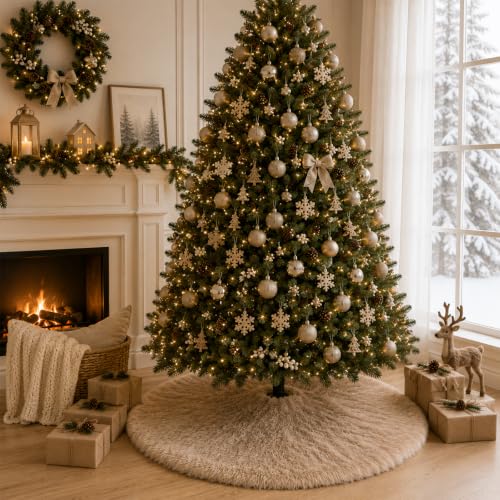 Brown Plush Christmas Tree Skirt - 30 Inch Faux Fur Holiday Decor