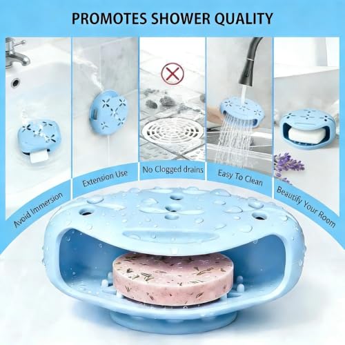 Blue Shower Steamer Tray with Suction Cup Hook - Reusable Aromatherapy Holder