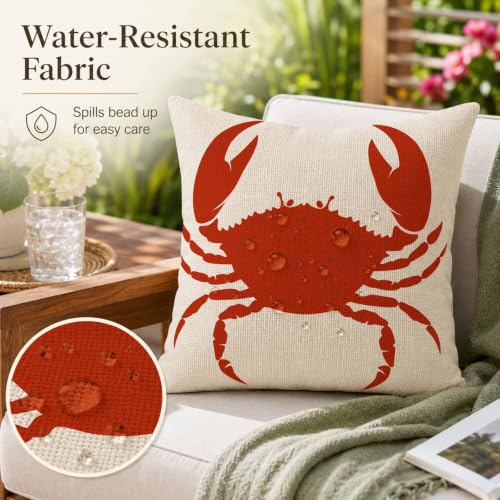 Red Crab Linen Throw Pillow Cover 18x18 Inch Nautical Decorative Cushion for Couch & Bedroom