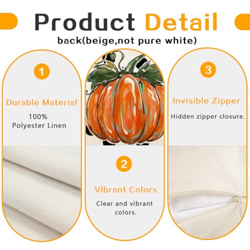 RABUSOFA Fall Pumpkin Pillow Covers 18x18 Autumn Orange Decor