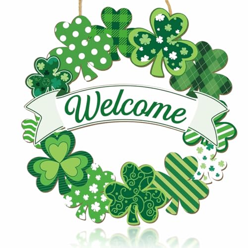 St. Patrick's Day Shamrock Welcome Sign - 11" Wooden Wreath