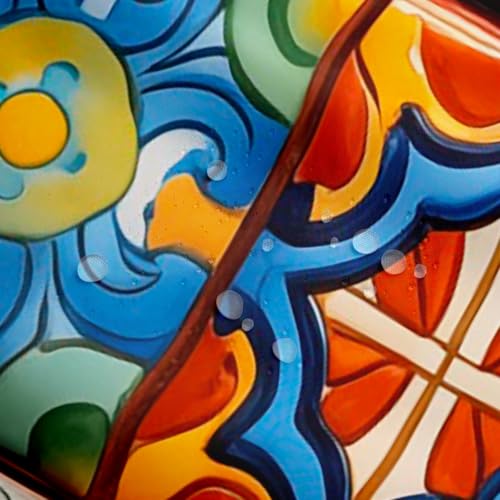 Erosebridal Mexican Talavera Tile Shower Curtain Set - Orange Blue, 72" x 84"