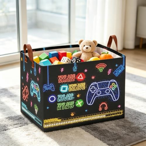 Neon Gamer Laundry Basket - Collapsible 36L Waterproof Storage Bin