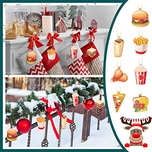 Christmas Food Ornaments Set - 48 Wooden Hanging Xmas Tree Decorations - Food Variation
