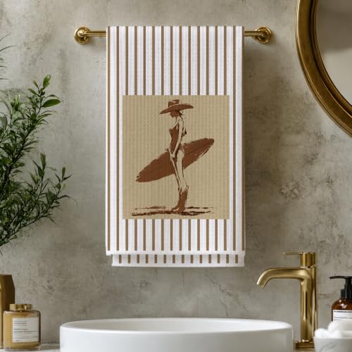 Coastal Cowgirl Hand Dish Towels - 16x24 Inches - Beach Surfer Design