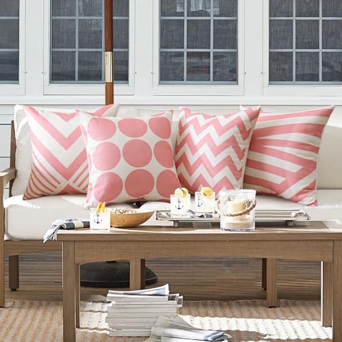 OTOSTAR Waterproof Outdoor Throw Pillow Covers, 18x18 Inch, Pink, Set of 4