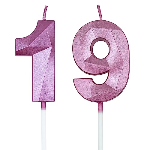 Pink 3D Diamond Birthday Candles Set for Ages 19 & 91