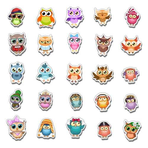50 Pcs Waterproof Cute Owl Stickers for Water Bottles & Laptops