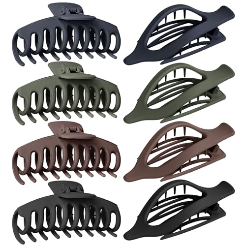 GIRLOLIIAR Flat Hair Claw Clips 8 Pack Neutral Matte Large Hair Jaw Clips